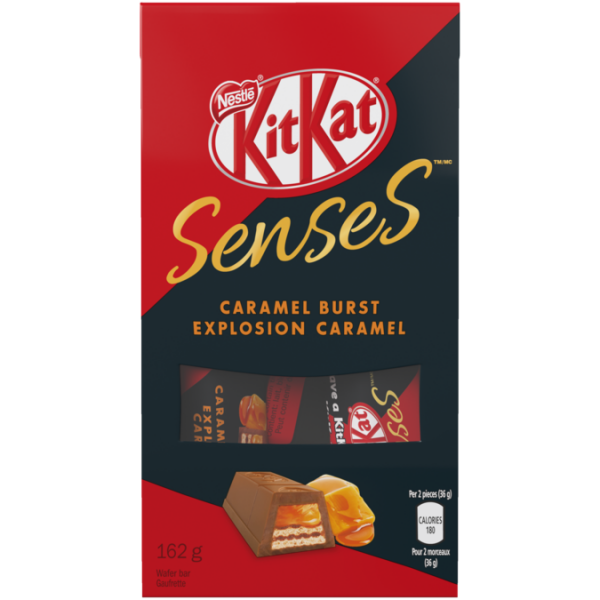 Title text placeholder KIT KAT SENSES Caramel Burst Chocolate Boutique Bag, 162 grams.