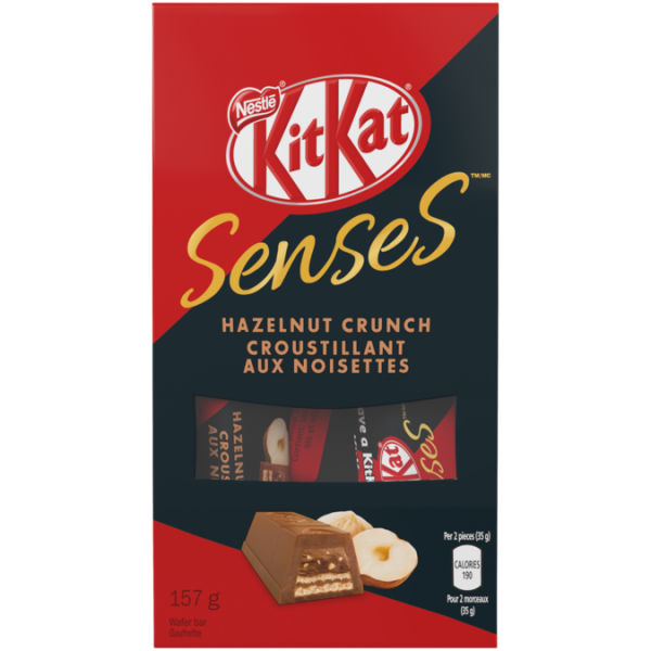Title text placeholder KIT KAT SENSES Hazelnut Crunch Chocolate Boutique Bag, 157 grams.