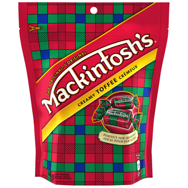 Title text placeholder MACKINTOSH Creamy Toffee Bites, Resealable Bag, 246 grams.