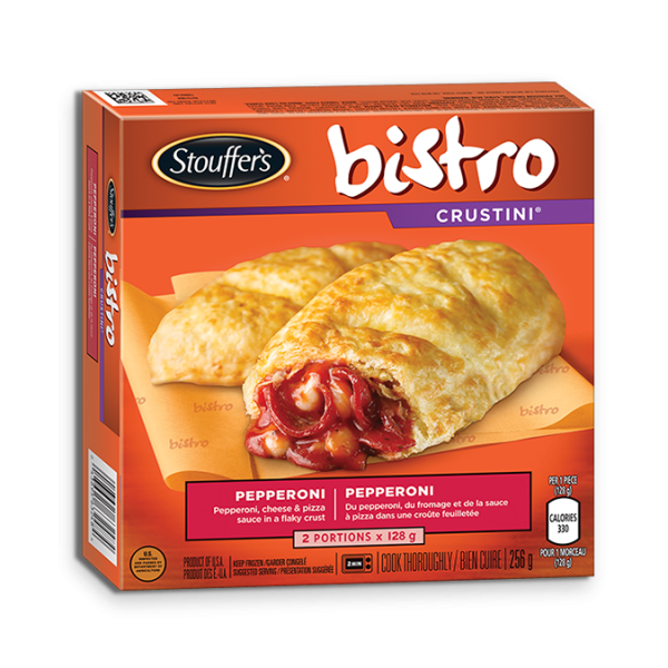 Title text placeholder STOUFFER'S BISTRO Crustini Pepperoni, 256 grams.