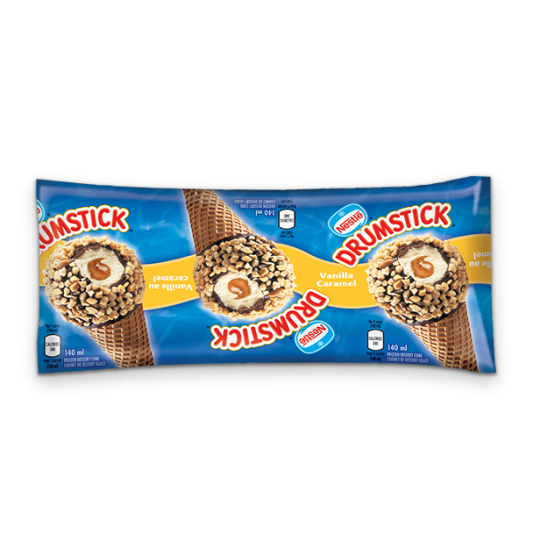 Title text placeholder DRUMSTICK, Cône du désert glacé à la vanille et au caramel, 140 ml.