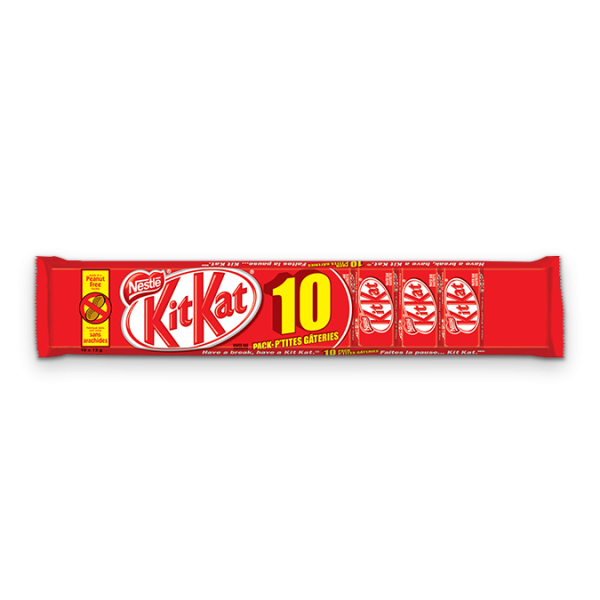 Title text placeholder KIT KAT, Barres de chocolat format friandises, portions de 10 x 12 grammes.