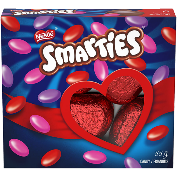 Title text placeholder Cœurs en chocolat SMARTIES, paquet de 6, 88 grammes.