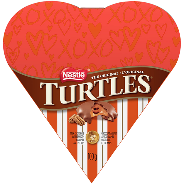 Title text placeholder TURTLES Classic Recipe Valentine’s Heart Gift Box, 100 grams.