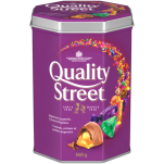 QUALITY STREET Celebration Tin, 360 grams. Assortment of caramels, crèmes, and chocolate pralines.