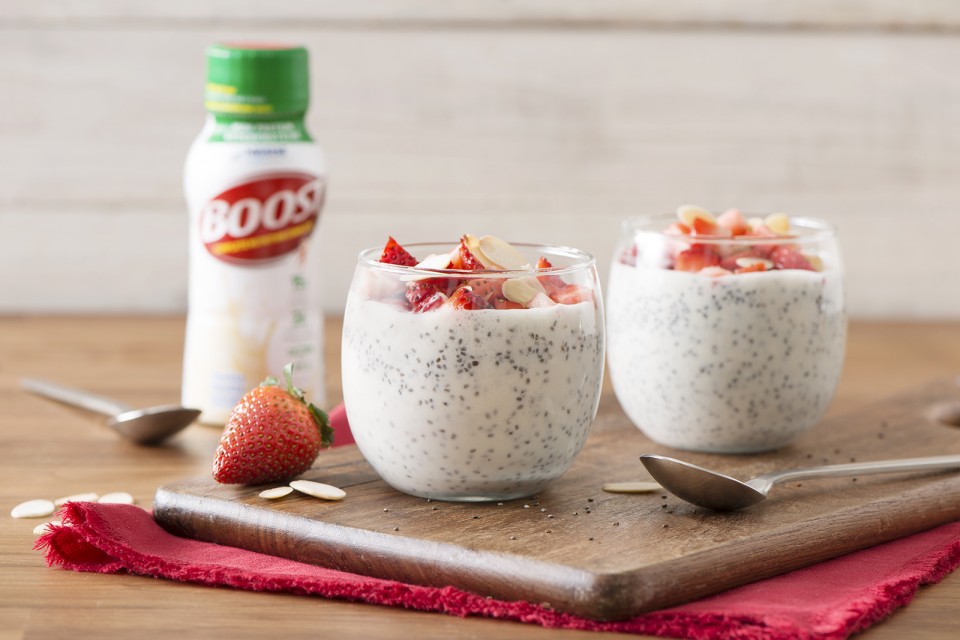 BOOST High Protein Vanilla Chia Pudding recipe. Perfect as a breakfast treat or a delicious anytime snack.