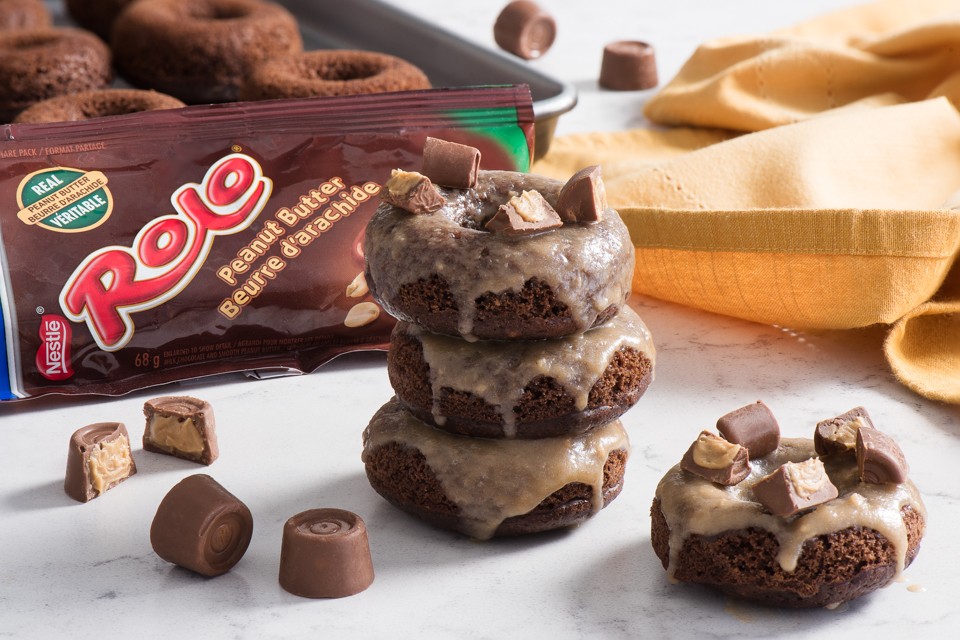 ROLO Peanut Butter Baked Doughnuts Recipe. Delectable chocolate treats.