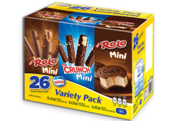 Confectionery Frozen Variety Pack: 10 x 45 ml Rolo bars, 6 x 65 ml Rolo Sandwiches, 10 x 50 ml Crunch bars. 